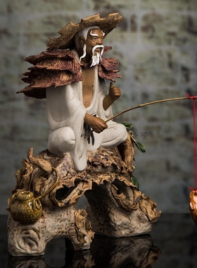 中式风禅意姜太公钓鱼人物雕塑