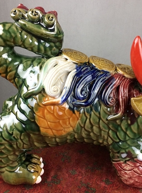 七彩麒麟陶瓷工艺品石湾公仔动物摆件