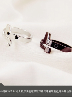 喵星人原创925纯银情侣活口戒指