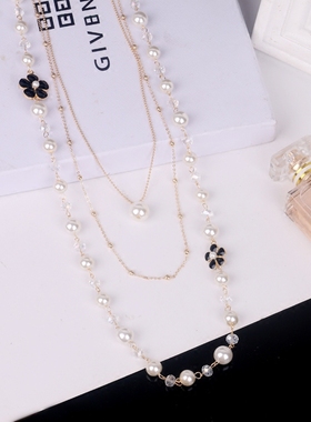 韩国长款多层混色珍珠女挂件简约