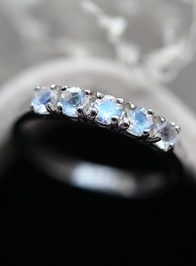 日韩天然斯里兰卡戒指排女月光石