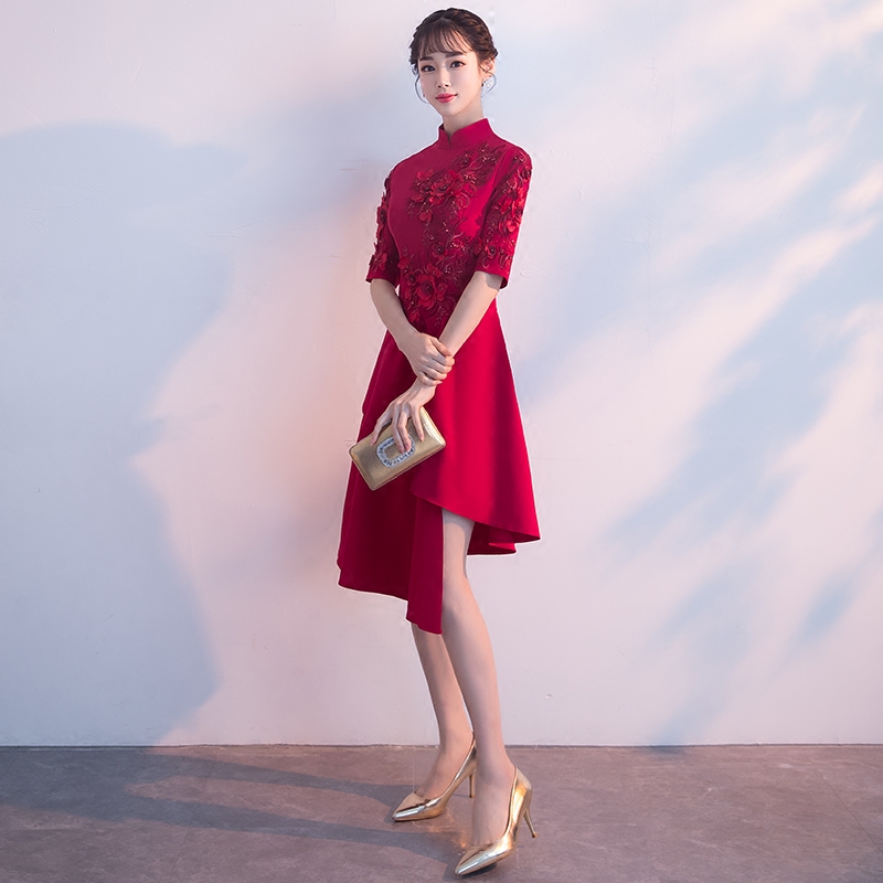 新娘2022新款酒红色旗袍结婚敬酒服 都姿礼服/晚装