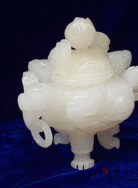 天然正品阿富汗玉九龙鼎摆件羊脂级玉料香炉家居客厅装饰礼品摆设