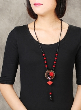 民族风装饰品红色女士挂件毛衣链