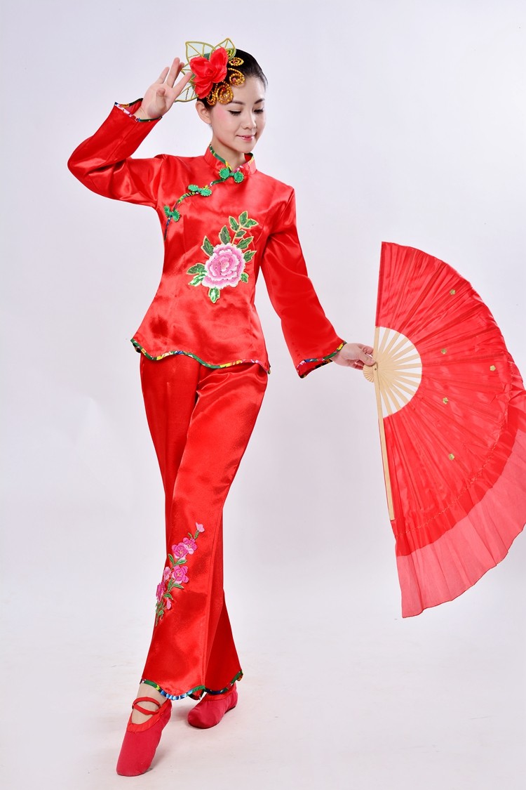 正品扭秧歌服装新款中老年腰鼓扇子舞演出服女舞蹈表演服广场舞秧