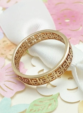 玫瑰金镂空花纹宽版戒指日韩饰品