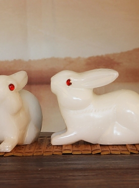 天然兔子摆件生日礼物风水白玉