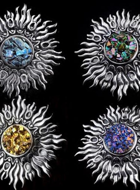 手作闪光铋晶坠银制太阳花项链