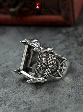 复古夸张欧美风琥珀蜜蜡方形鹰爪