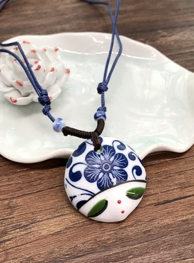 手工复古陶瓷美人脸项链