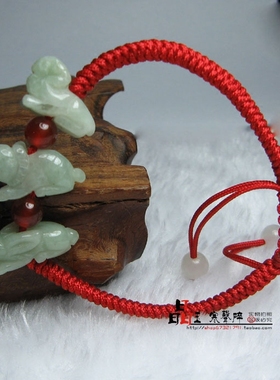 天然翡翠玉属猪人佩戴虎羊兔三合六合手机链红绳手链