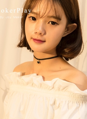 新款韩国少女甜美百搭油蜡绳黑色爱心choker颈带项圈锁骨链颈链