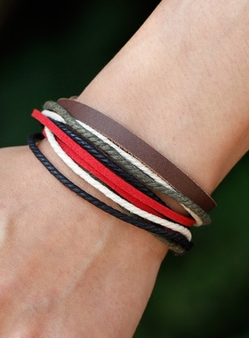 男士手链日韩版彩虹多层缠绕手绳