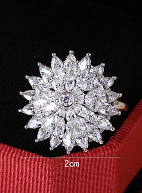 时尚百搭锆石冰花食指戒指女日