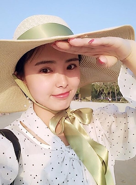 复古优雅大檐帽系带vintage草帽