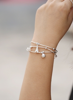 原创弹力铃铛银牌多圈手串