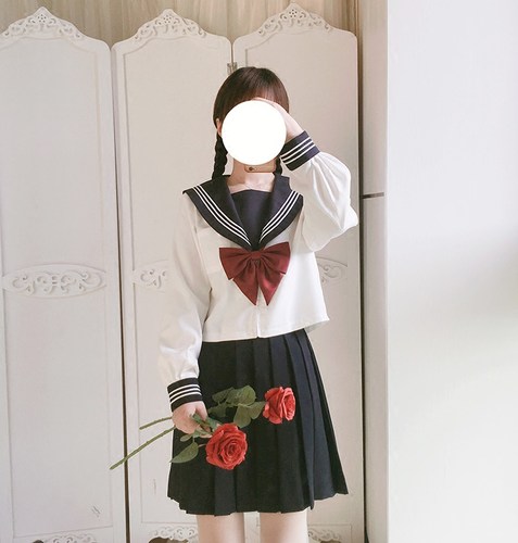 春秋日系正版jk制服校供感基础款白三本水手服套装学院风文艺少女 - 图1