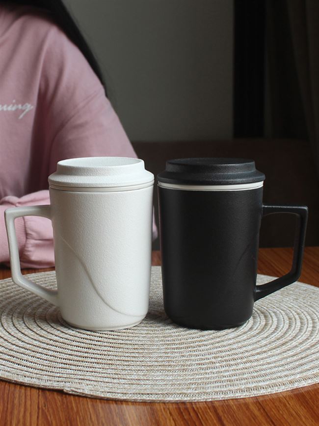 无器马克杯带盖过滤内胆网陶瓷泡茶水分离杯子大容量家用办公室