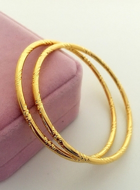 包邮新款沙金手镯女三圈 久不掉色仿真铜镀金实心闭口手环欧币首