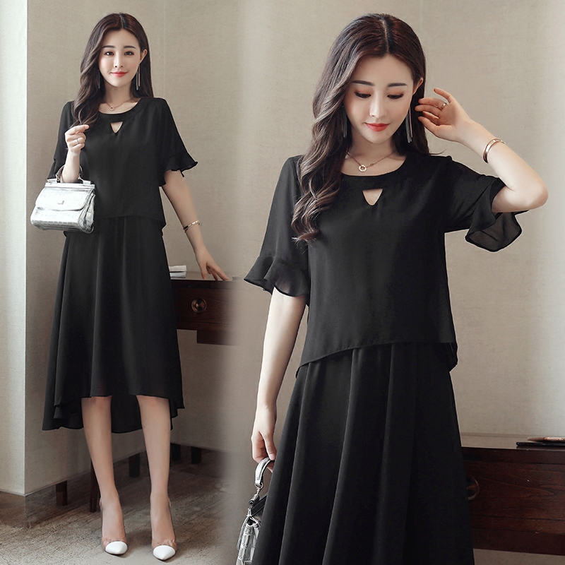 2018新款女加肥加大码胖MM雪纺连衣裙夏宽松