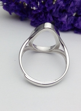 纯银水滴形活口戒指空托