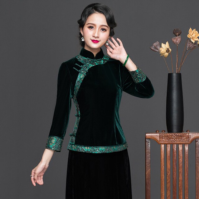 ປັບປຸງຊຸດເສື້ອສັ້ນ cheongsam velvet ສໍາລັບຜູ້ຍິງ
