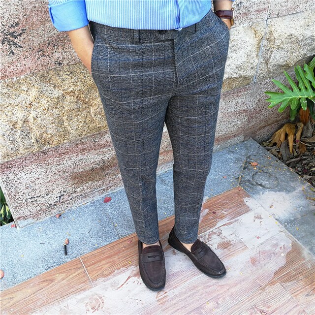 Retro British style business gentleman plaid casual trousers