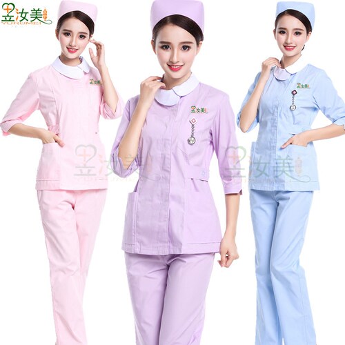 护士服分体套装短袖夏装紫色韩版纹绣师美容服月嫂母婴护理工作服 - 图2