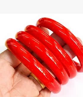 玻璃大红色玛瑙玉髓贵妃圆条手镯