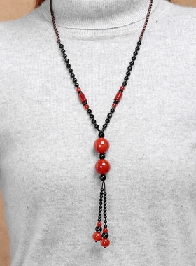 纯然红玛瑙线绳复古时尚大气项链