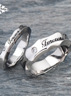 日式轻奢水波纹情侣戒指学生刻字
