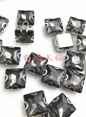 DIY玻璃正方形黑色透明灰手缝钻