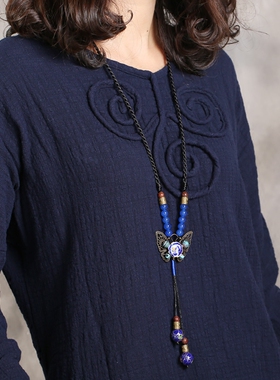 民族风景泰蓝挂件配饰长款毛衣链