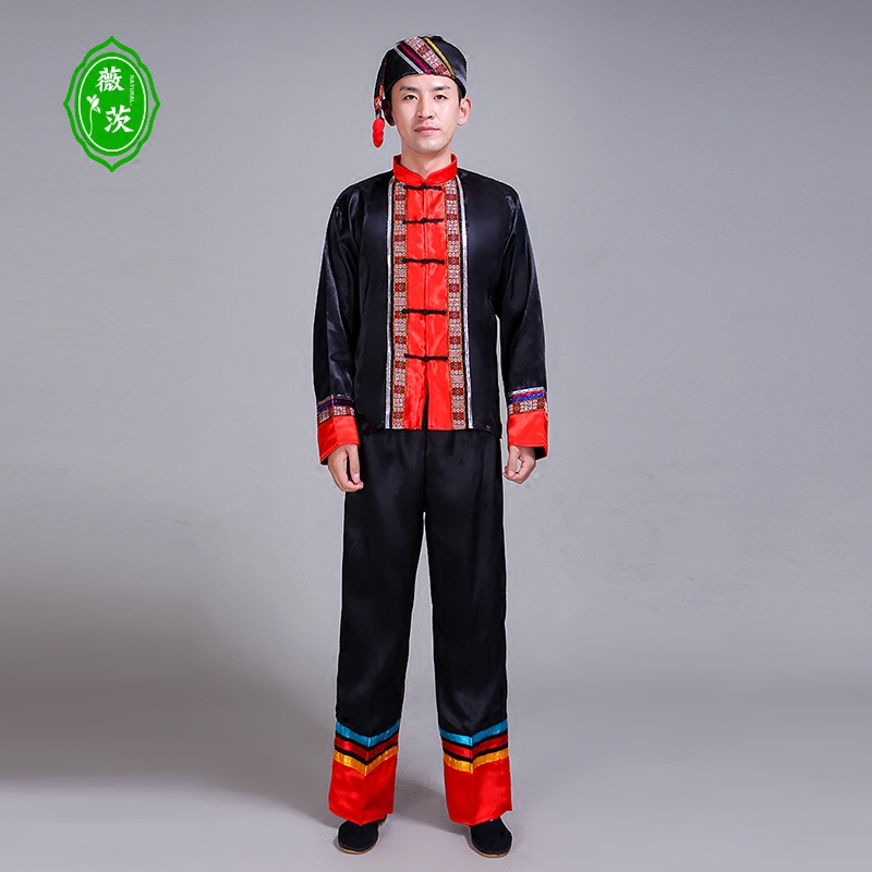 薇茨旗舰店苗族演出服长袖男成人贵州少数民族舞蹈服壮族舞台葫芦丝表演服装1