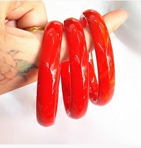 玻璃朱砂光面扁条本命年新娘手环