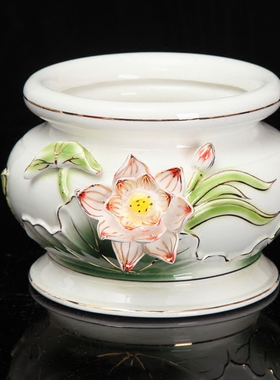 浮雕莲花无字陶瓷果盘佛具用品