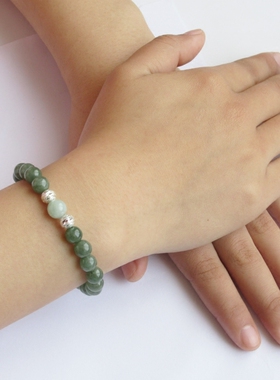 天然A货翡翠玉手链女款油青色玉石手串冰糯情侣款翡翠圆珠转运珠