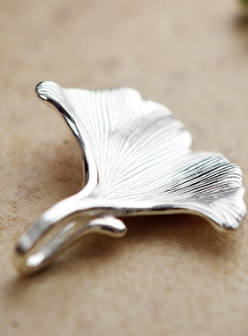 吊坠s925手工錾刻银杏叶文艺风