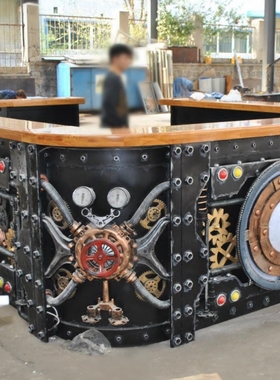 美式复古铁艺重金属dj齿轮迎宾台