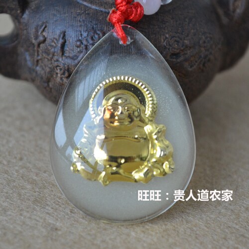 晶美金水晶镶金包金吊坠男女款镶金夜光观音项坠项链大号 - 图3