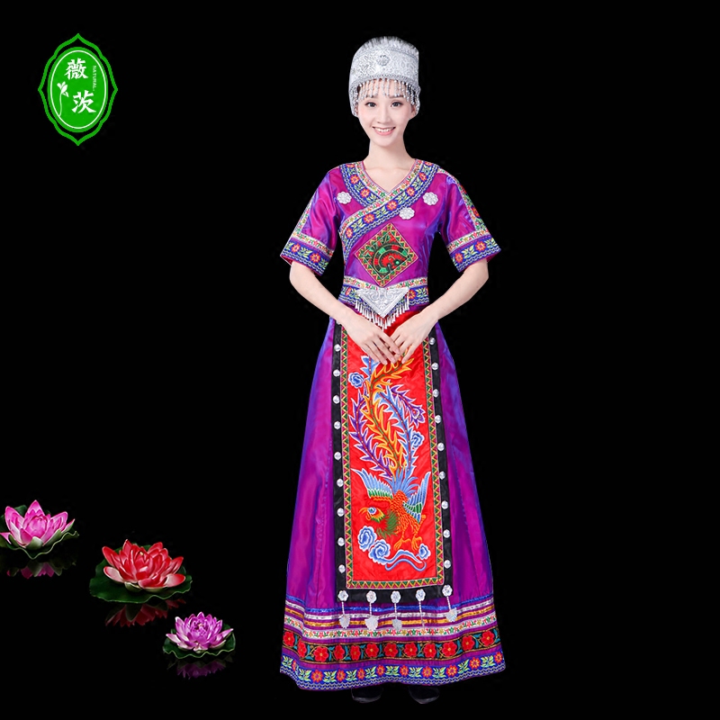 薇茨旗舰店新款刺绣苗族演出服装女少数民族成人长裙壮族百褶裙舞蹈表演服饰0