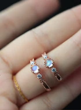 天然月光石戒指925纯银时尚感女