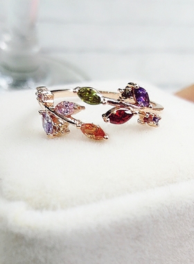 戒指女日韩潮人学生女彩金锆石