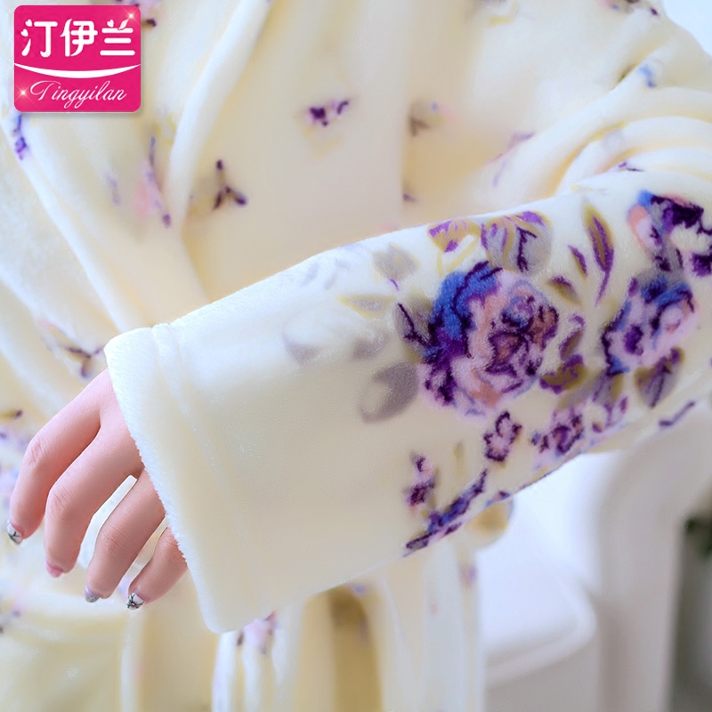 睡裙秋冬长袖法兰绒韩版女浴衣晨袍 汀伊兰睡裙