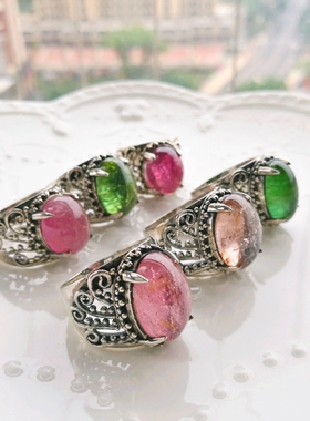 无注胶大颗粒天然纯银绿碧玺戒指