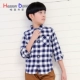 Hasen Danny 2019 Mùa thu bé trai mặc áo sơ mi kẻ sọc cotton dày Áo sơ mi dài tay trẻ em - Áo sơ mi