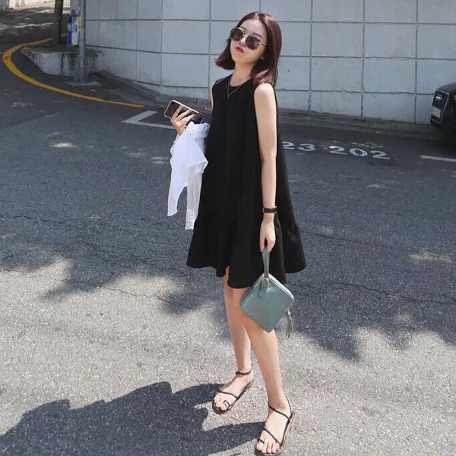 欧洲站2018夏新款背心连衣裙韩版宽松A字娃娃