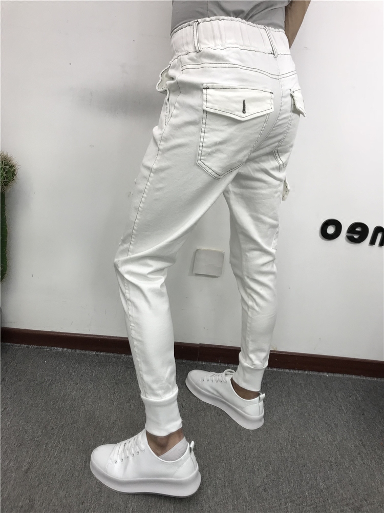 汰潮衣员快手红人高迪同款白色牛仔裤时尚潮男破洞潮裤社会精神小伙百搭裤2