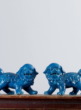 景德镇陶瓷狮子摆件中式客厅书房