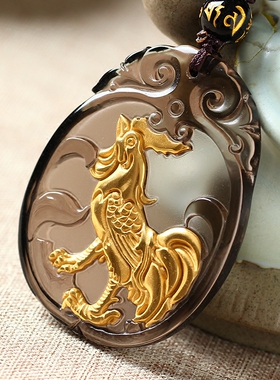 冰种黑曜石镀金生肖饰品吊坠